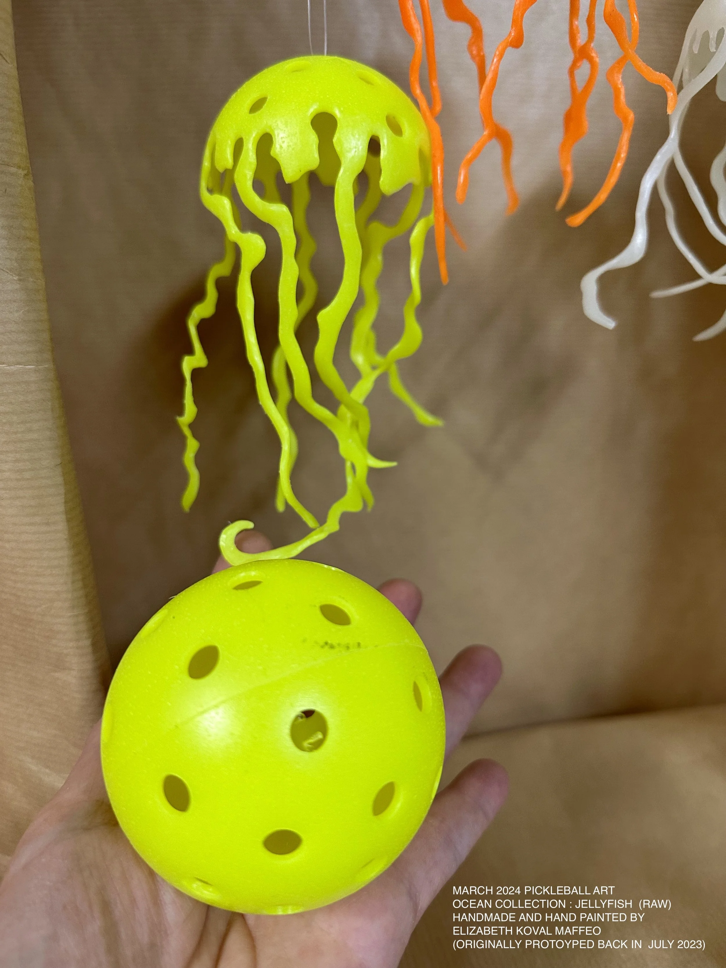Handmade Recycled Pickleball Art - Jellyfish RAW-Yellow - (Free